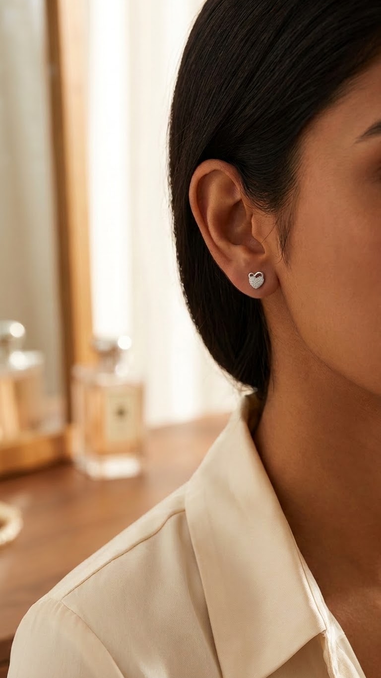 925 Sterling Silver Cute Heart-Shaped Cz Studs