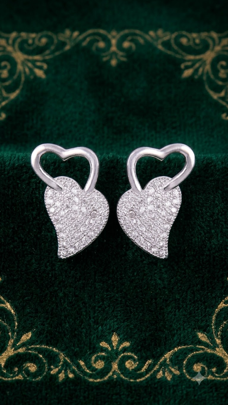 925 Sterling Silver Heart-Shaped Cubic Zirconia Studs Earrings