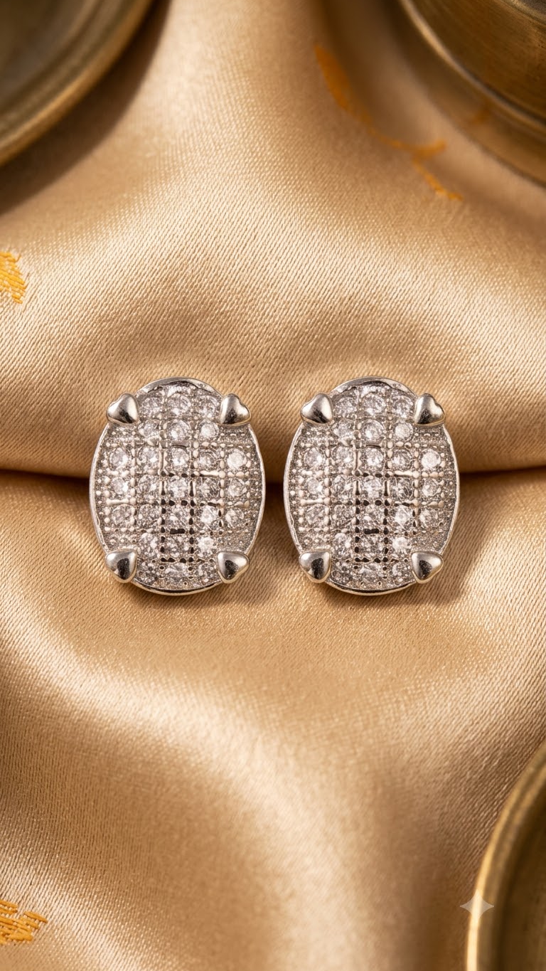 925 Sterling Silver Designer Oval Shape Cz Studs
