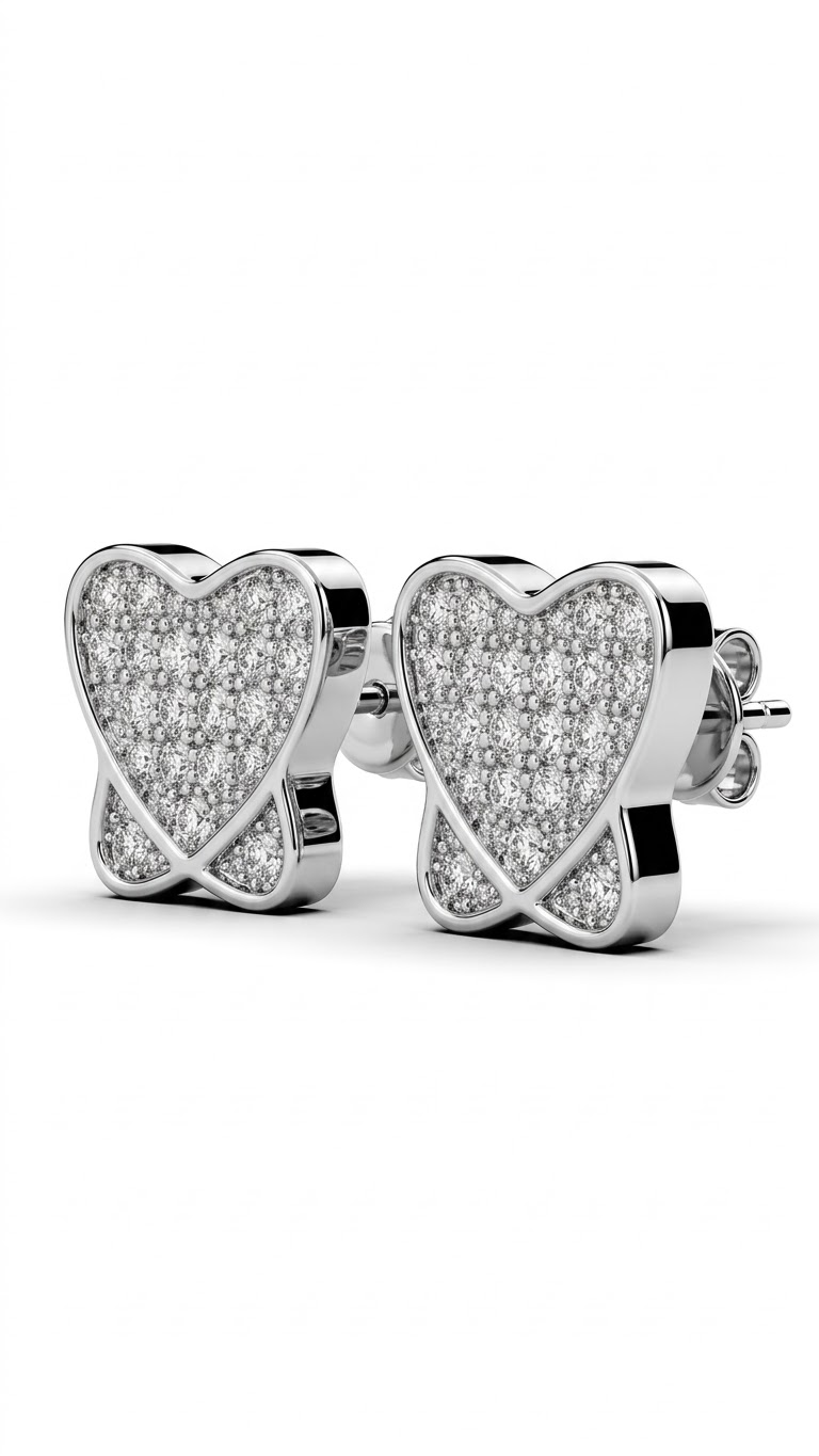 925 Sterling Silver unique pair of Heart-Shaped Cubic Zircon Stud Earrings