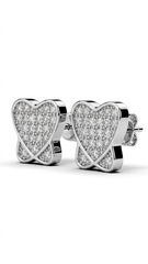 925 Sterling Silver unique pair of Heart-Shaped Cubic Zircon Stud Earrings