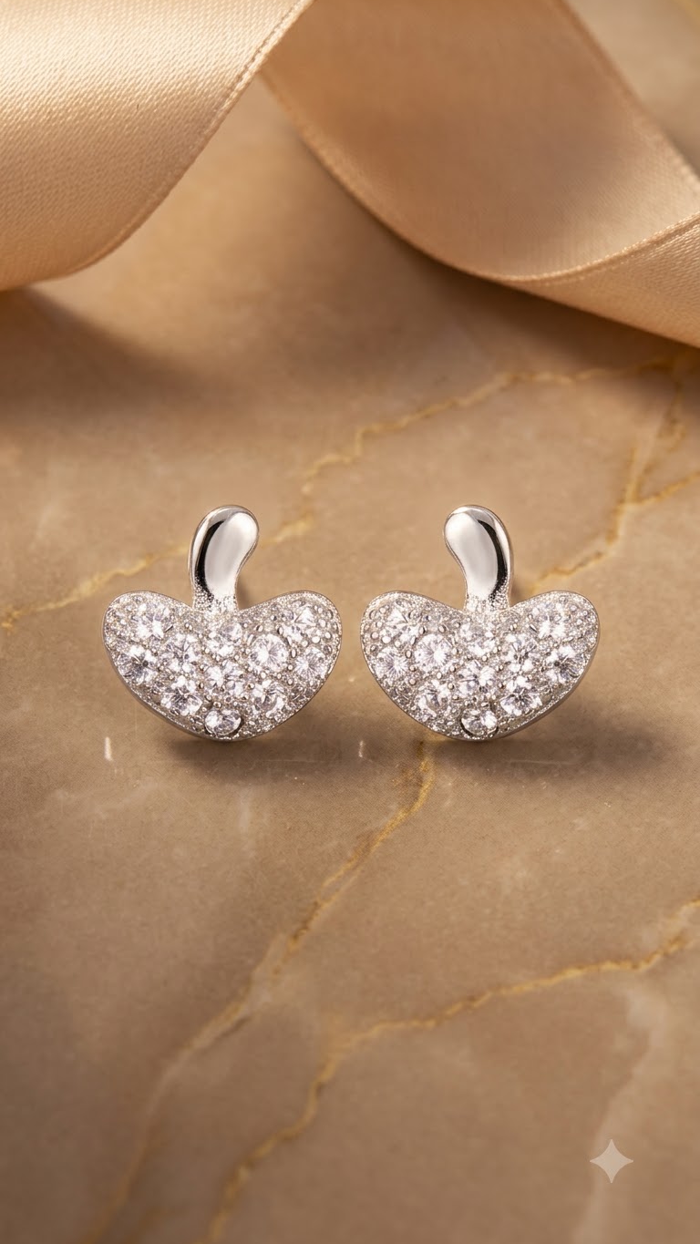 925 Sterling Silver Heart-Shaped Cubic Zirconia Studs Earrings