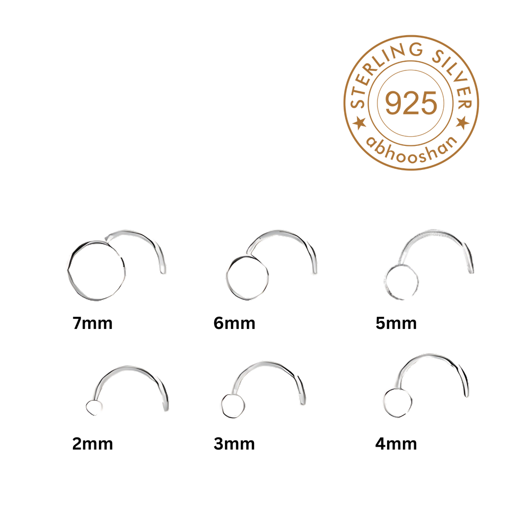 Flat Round 6 mm Nose Pin with wire in 92.5 Sterling Silver for Women and Girls