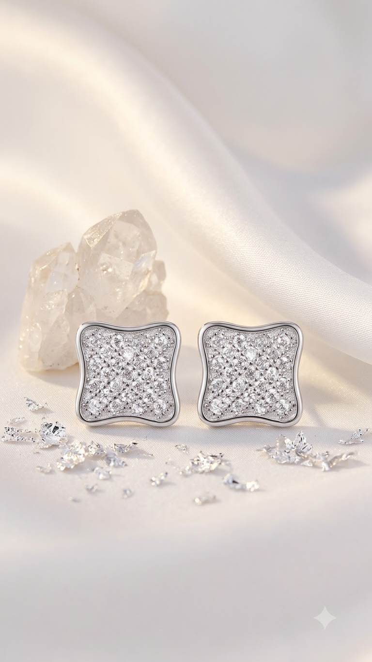 925 Sterling Silver Square Shape Cz Studs