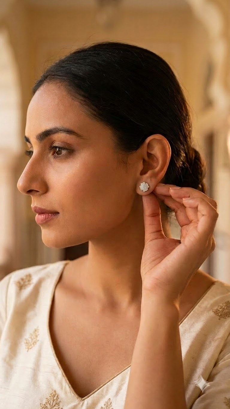925 Sterling Silver Designer Flower shape Cz Studs