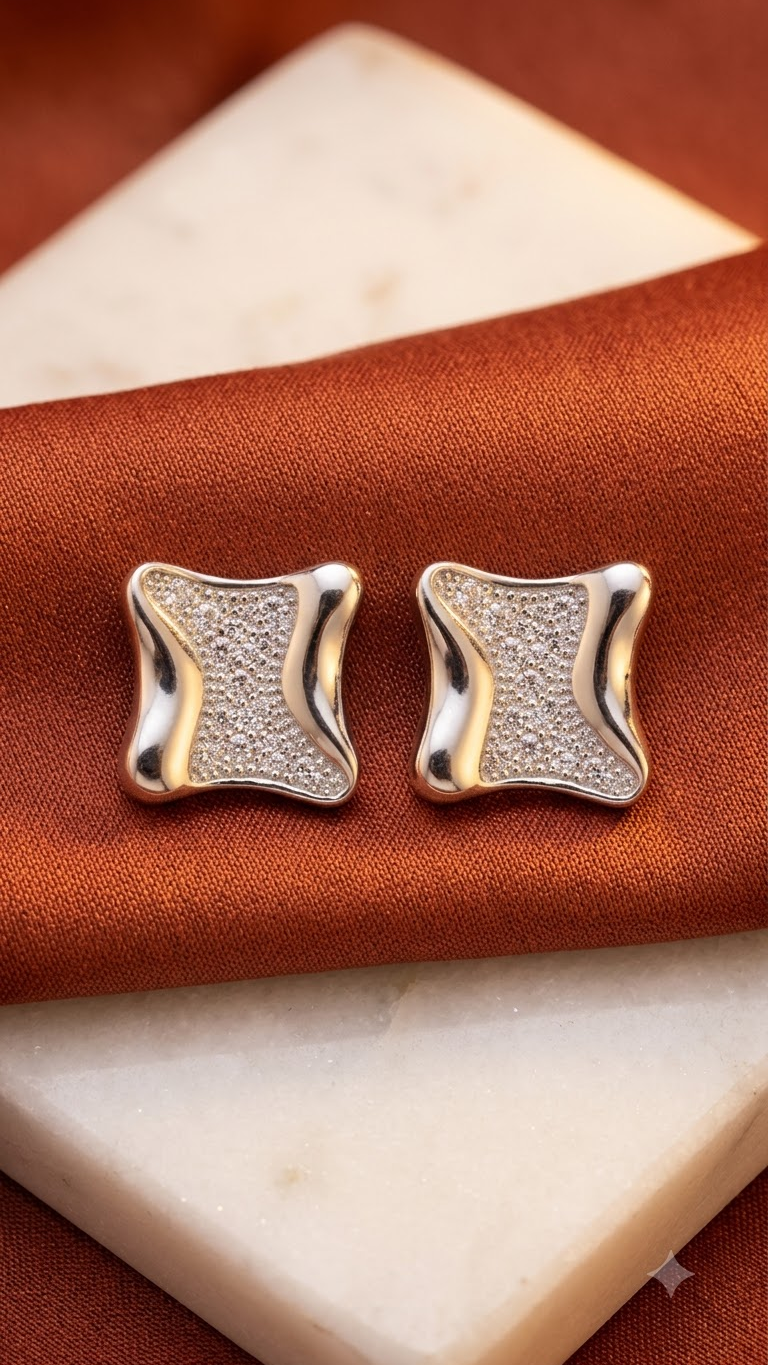 925 Sterling Silver Square Shape Cz Stud