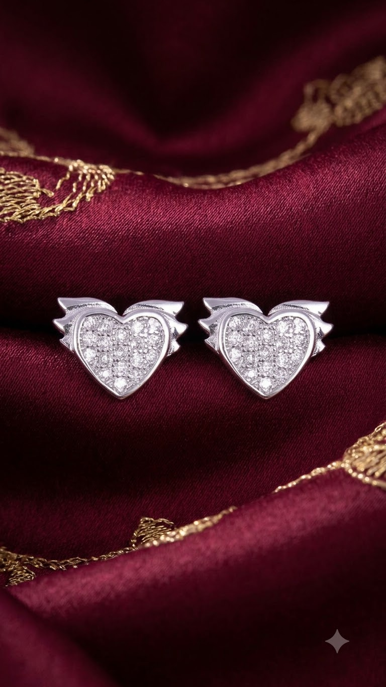 925 Sterling Silver Designer Love Heart Studs With Cubic Zirconia CZ Stones
