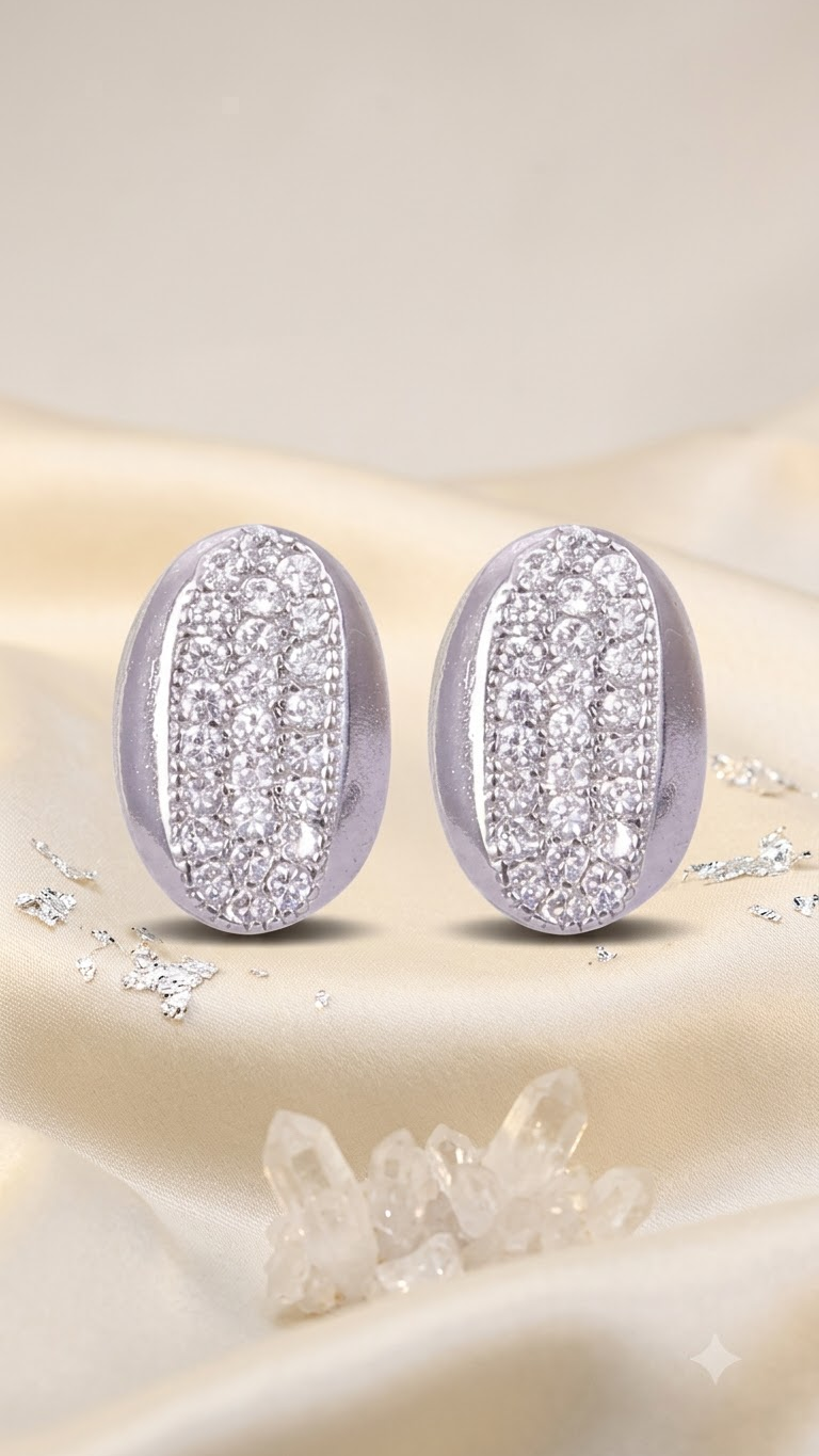 925 Sterling Silver Oval Shape Cubic Zircon Stud