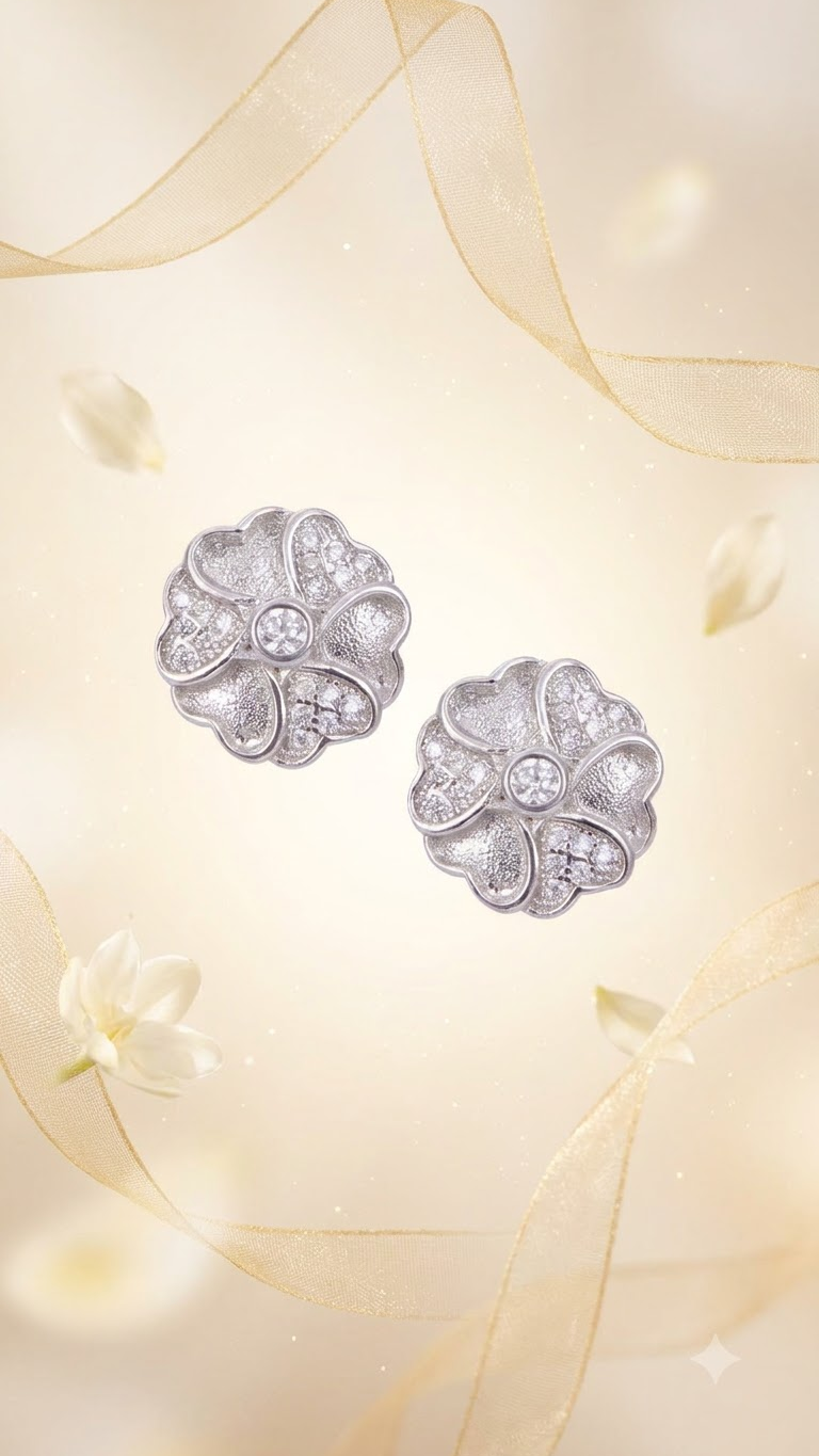 925 Sterling Silver Flower Shape Cubic Zircon Studs