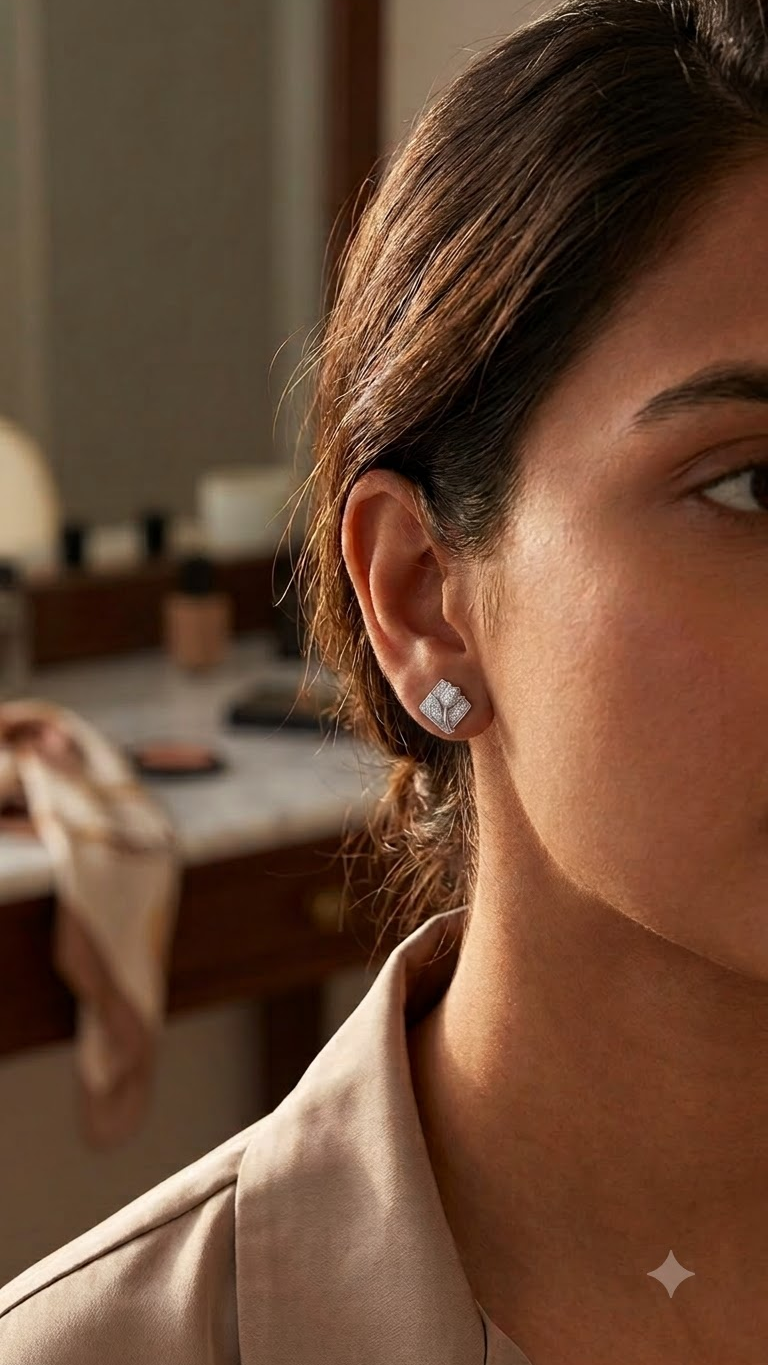 925 Sterling Silver Flower On Square Cz studs