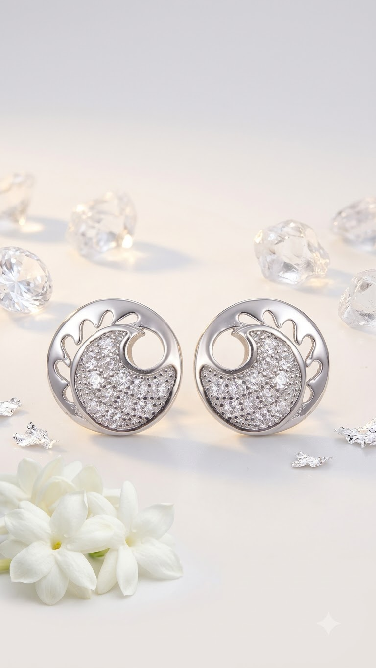 925 Sterling Silver Cute and Trendy Pair of Cubic Zircon Stud Earrings