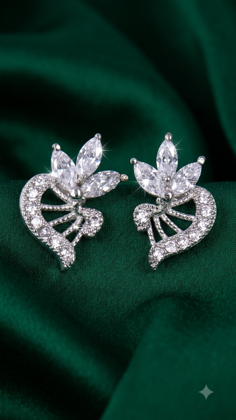 925 Sterling Silver Unique Designer Cz Studs