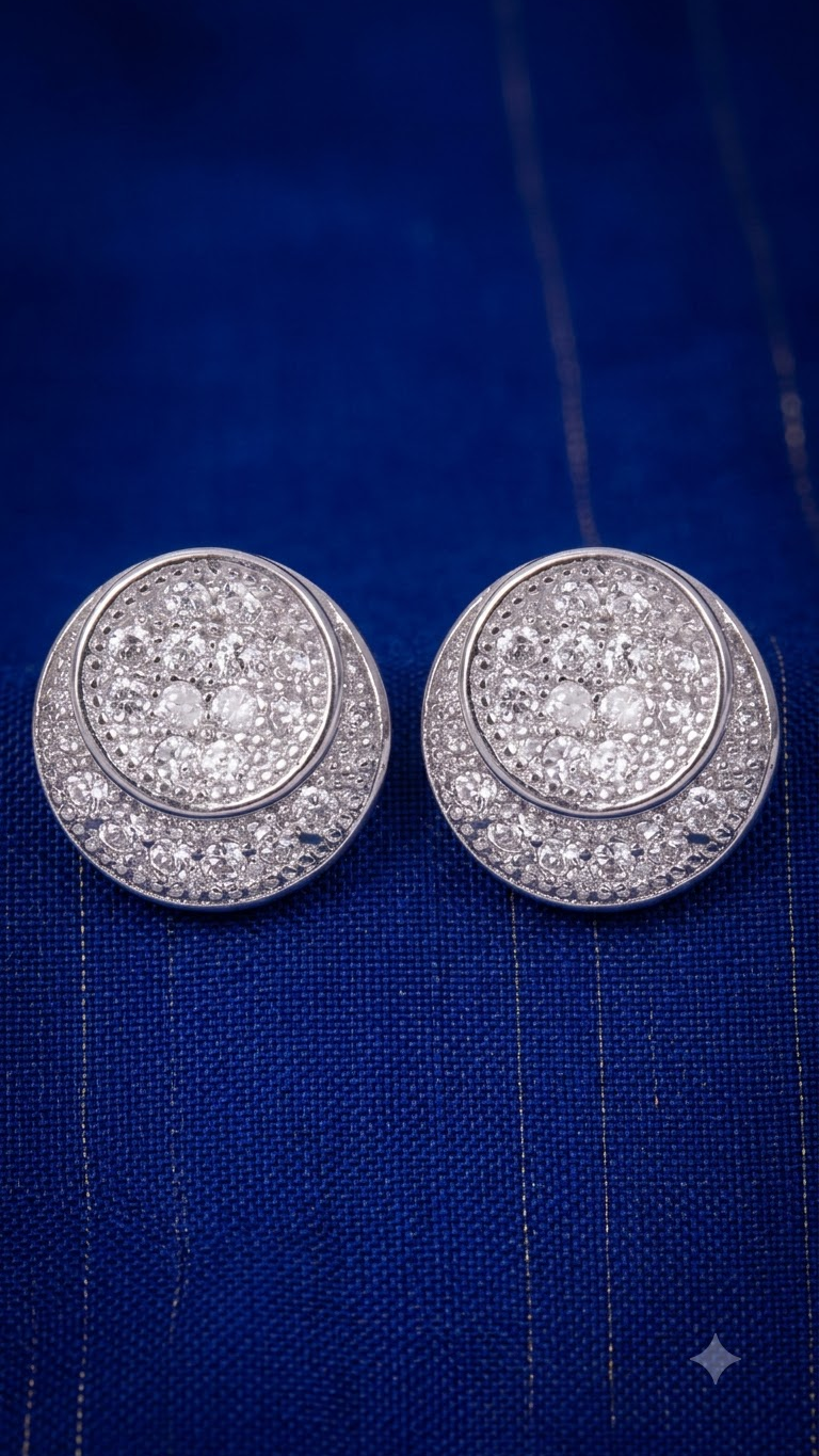 925 Sterling Silver Designer Pair of Cubic Zircon Stud Earrings