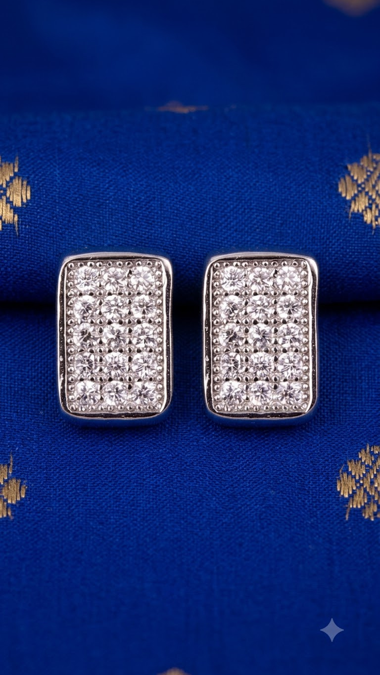 925 Sterling Silver Small Rectangle Shape Cubic Zircon Studs