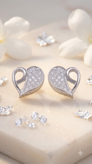925 Sterling Silver Heart-Shaped Cubic Zirconia Studs Earrings
