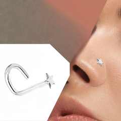 Star Shape Nose Pin with wire in 92.5 Sterling Silver for Women and Girls (Small)