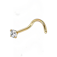 18K Gold Plated Dot Size Tiny Round 4 MM White CZ Nose Pin with wire in 92.5 Silver