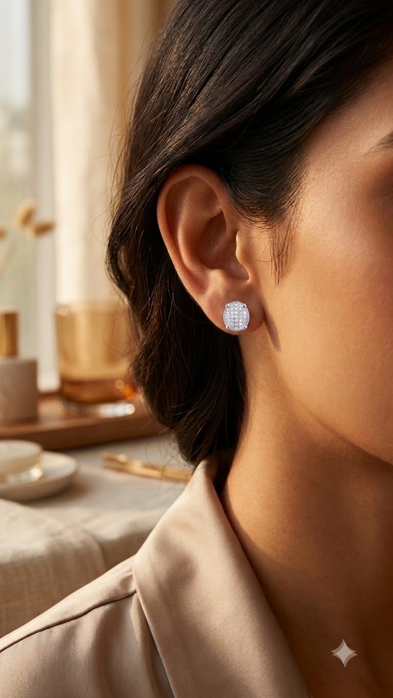 925 Sterling Silver Designer Oval Shape Cz Studs