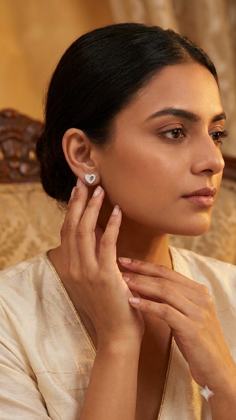 925 Sterling Silver Heart-Shaped Cubic Zirconia Studs Earrings