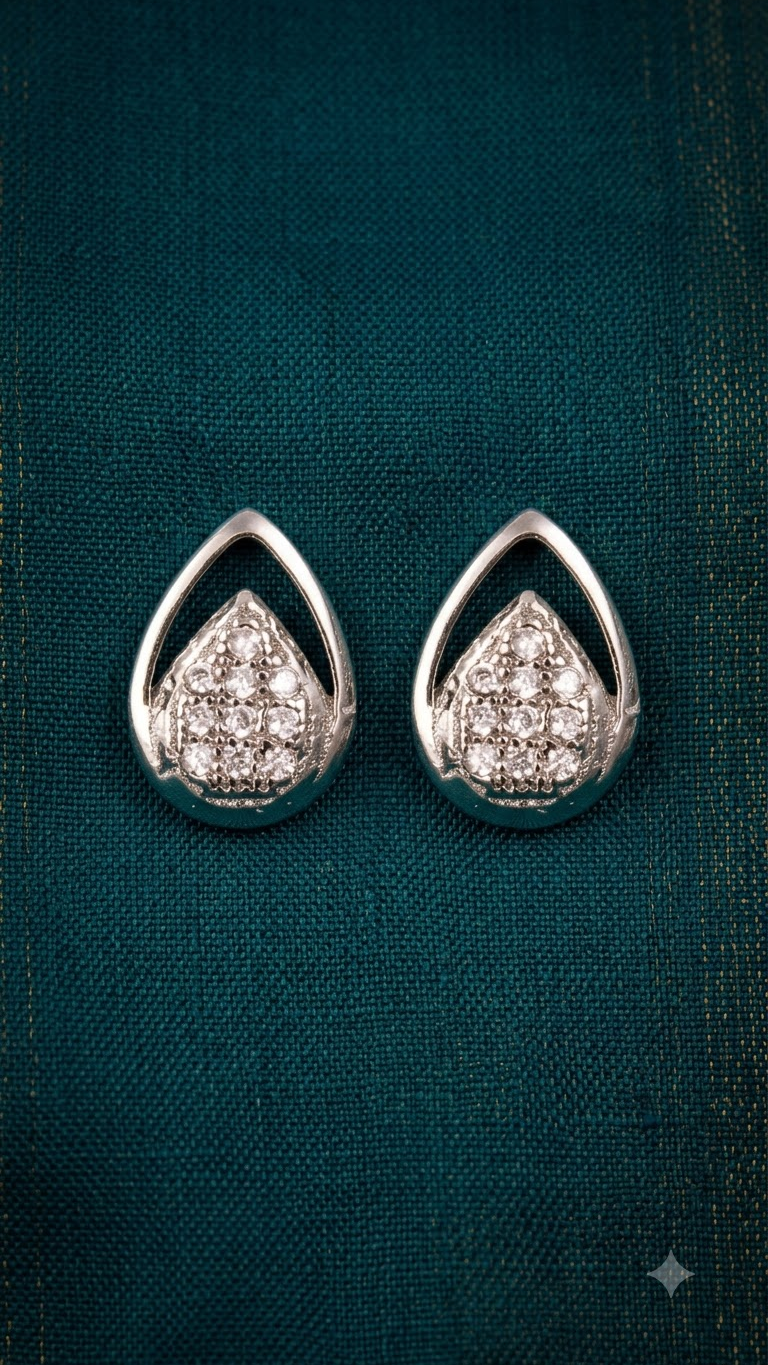 925 Sterling Silver Designer and Trendy Drop Shape Cz Studs