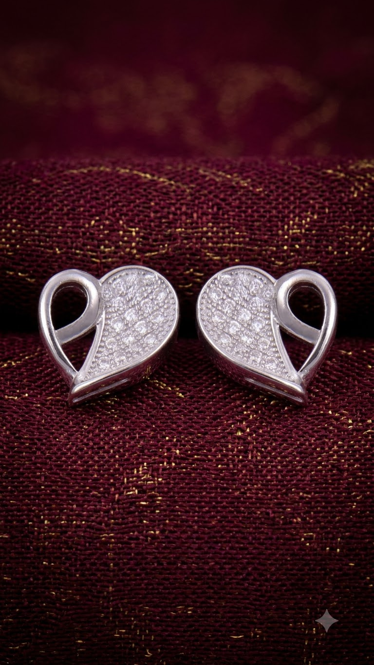 925 Sterling Silver Heart-Shaped Cubic Zirconia Studs Earrings