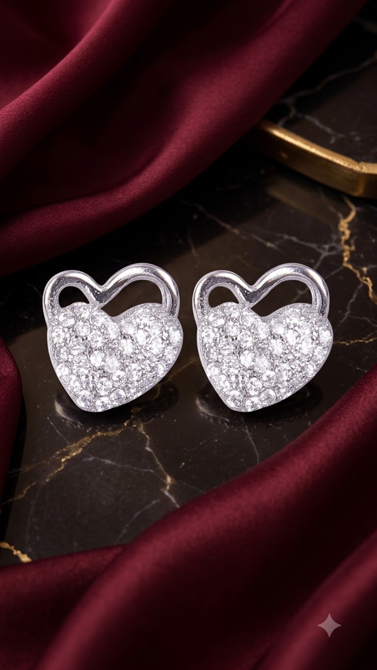 925 Sterling Silver Cute Heart-Shaped Cz Studs