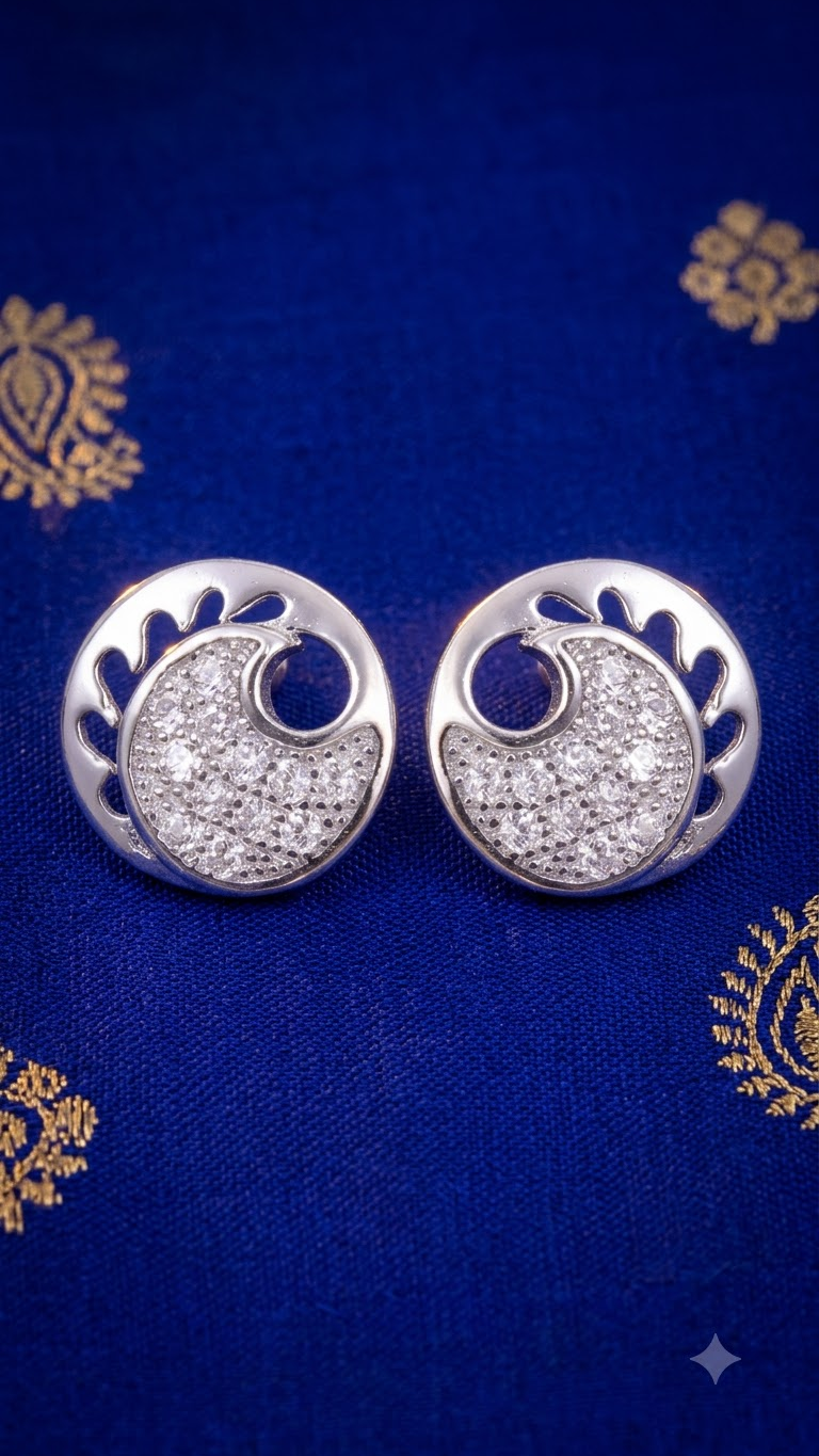 925 Sterling Silver Cute and Trendy Pair of Cubic Zircon Stud Earrings