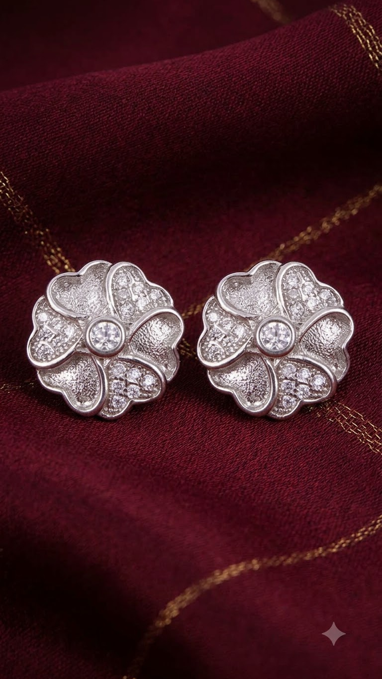 925 Sterling Silver Flower Shape Cubic Zircon Studs