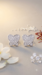 925 Sterling Silver unique pair of Heart-Shaped Cubic Zircon Stud Earrings