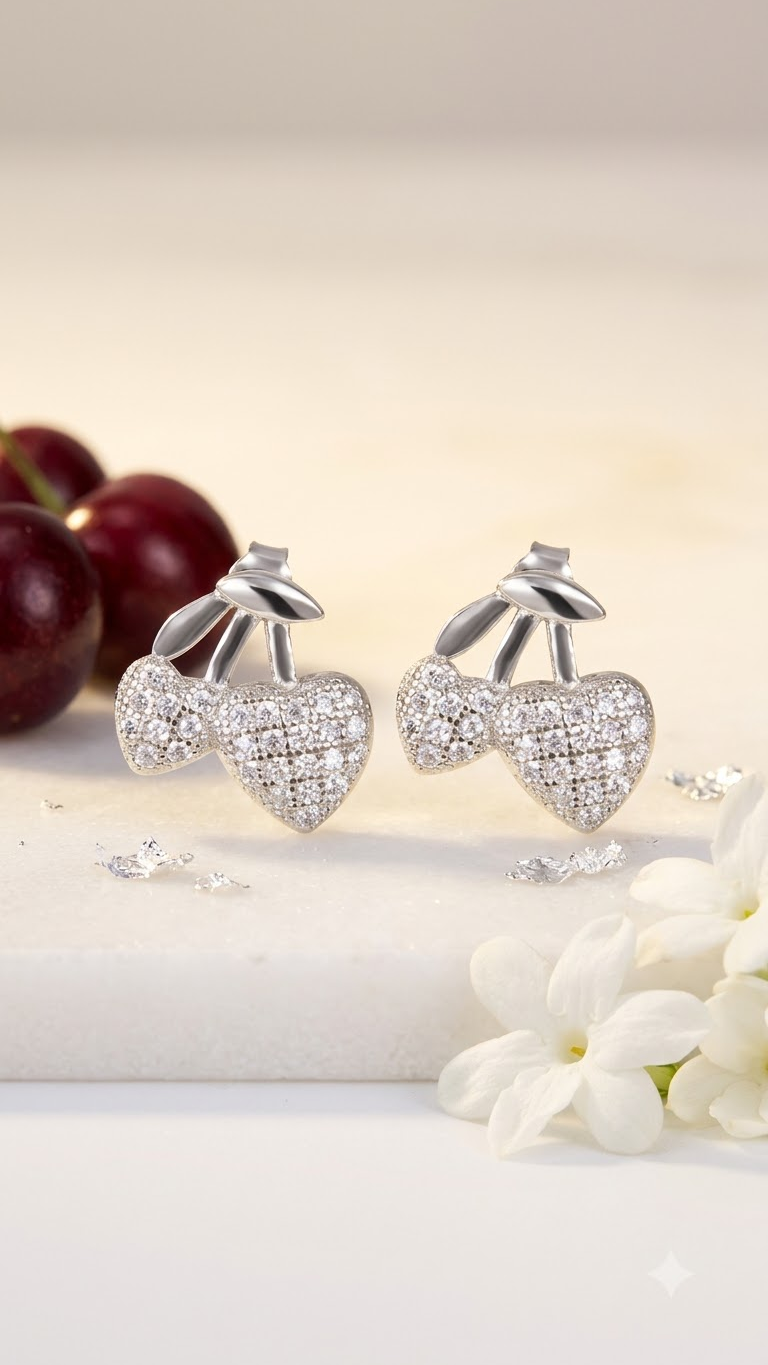 925 Sterling Silver Designer Love Heart Studs With Cubic Zirconia CZ Stones