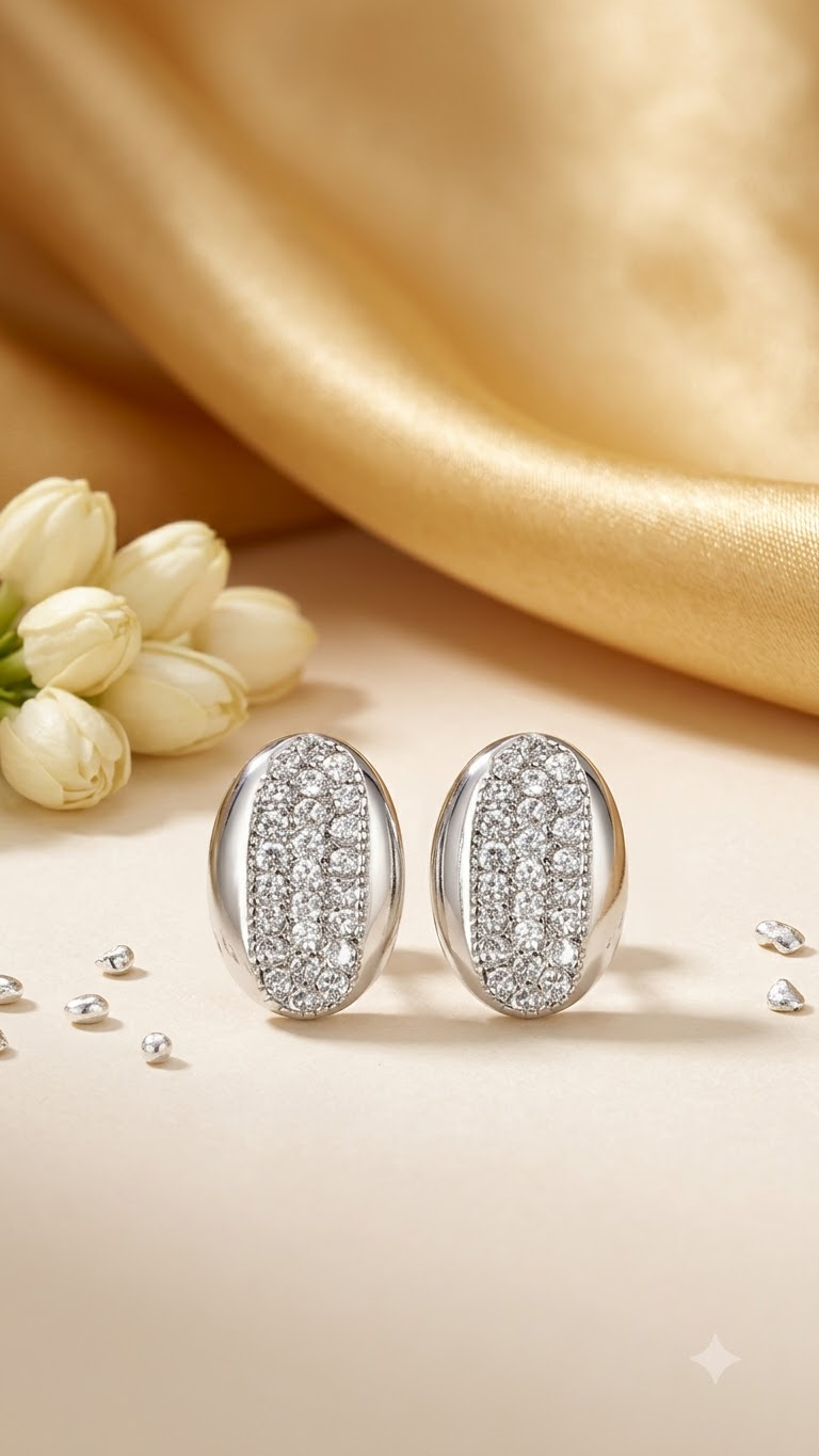 925 Sterling Silver Oval Shape Cubic Zircon Stud