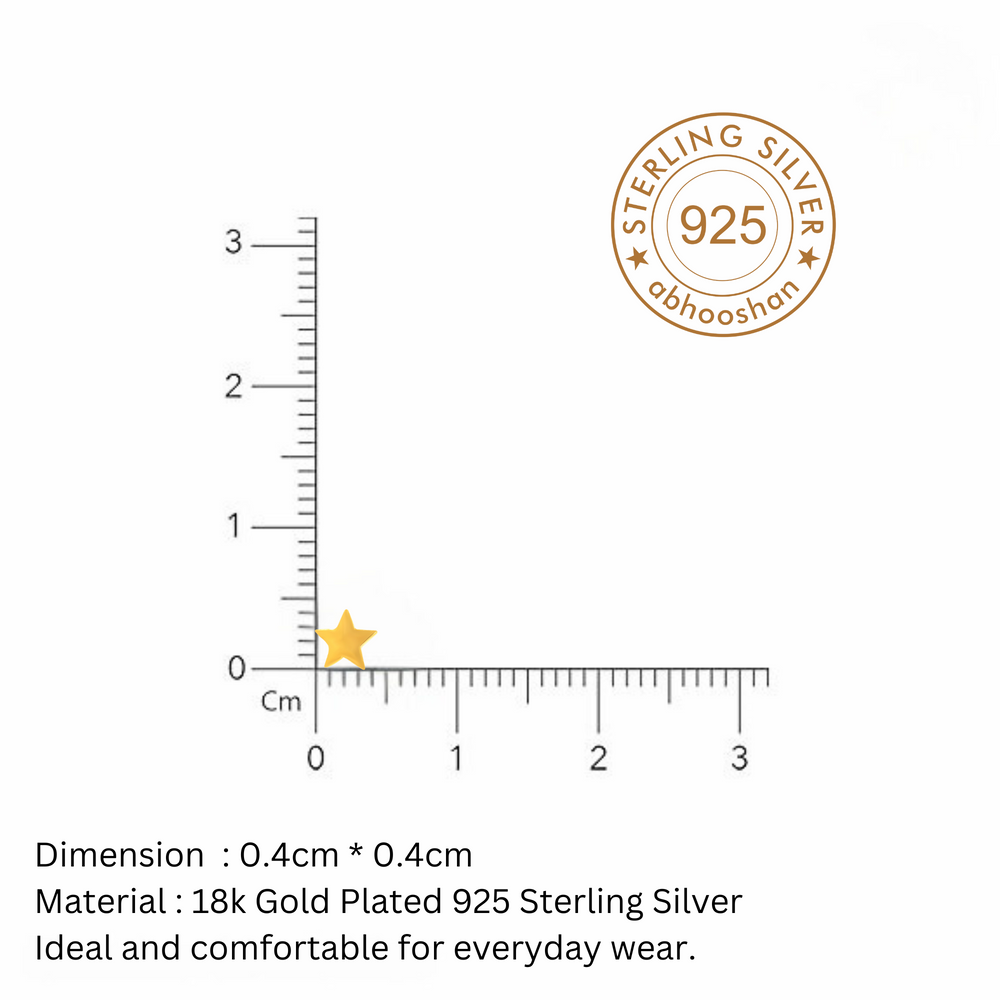 Gold Plated Star Shape Nose Pin with wire in 92.5 Sterling Silver for Women and Girls (Small)
