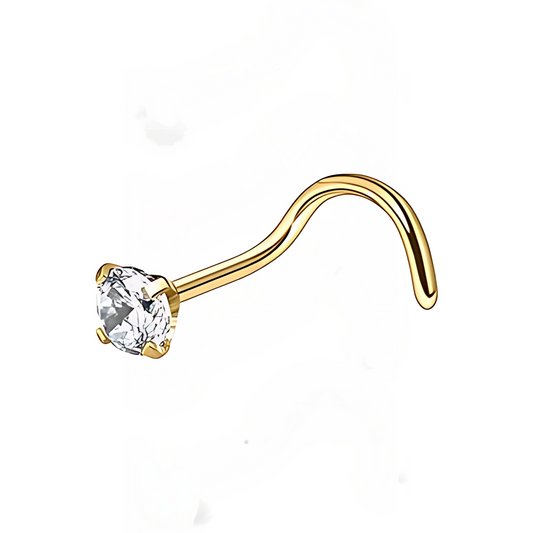 18K Gold Plated Dot Size Tiny Round 5 MM White CZ Nose Pin with wire in 92.5 Silver