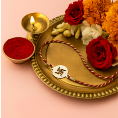 92.5 Sterling Silver Swastik Rakhi Red Thread