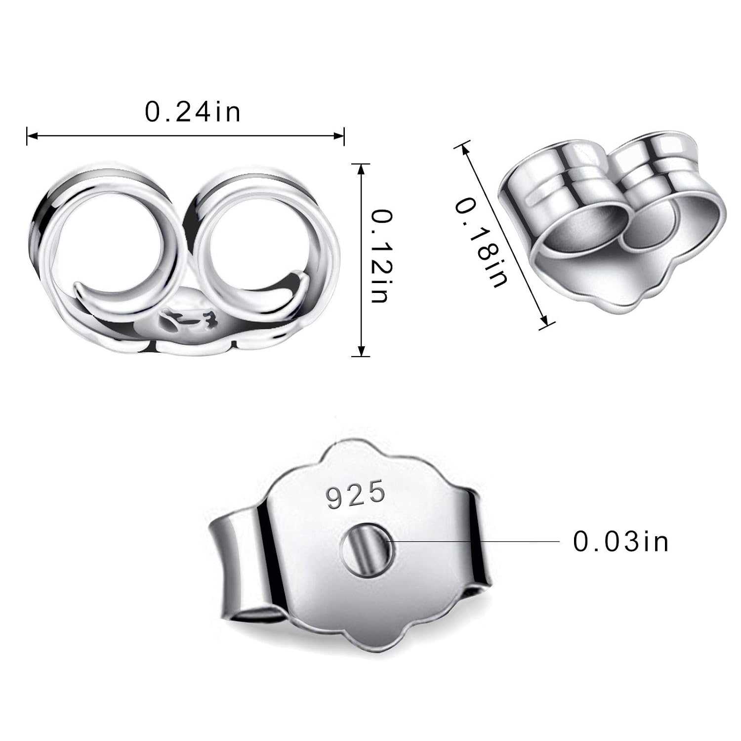Butterfly Push Backs for Stud Earrings for Women in Sterling Silver - 3 Pairs
