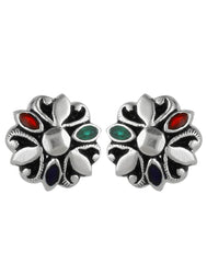 92.5 Silver and Unisexual Meena Work light weighted Studs - Studs