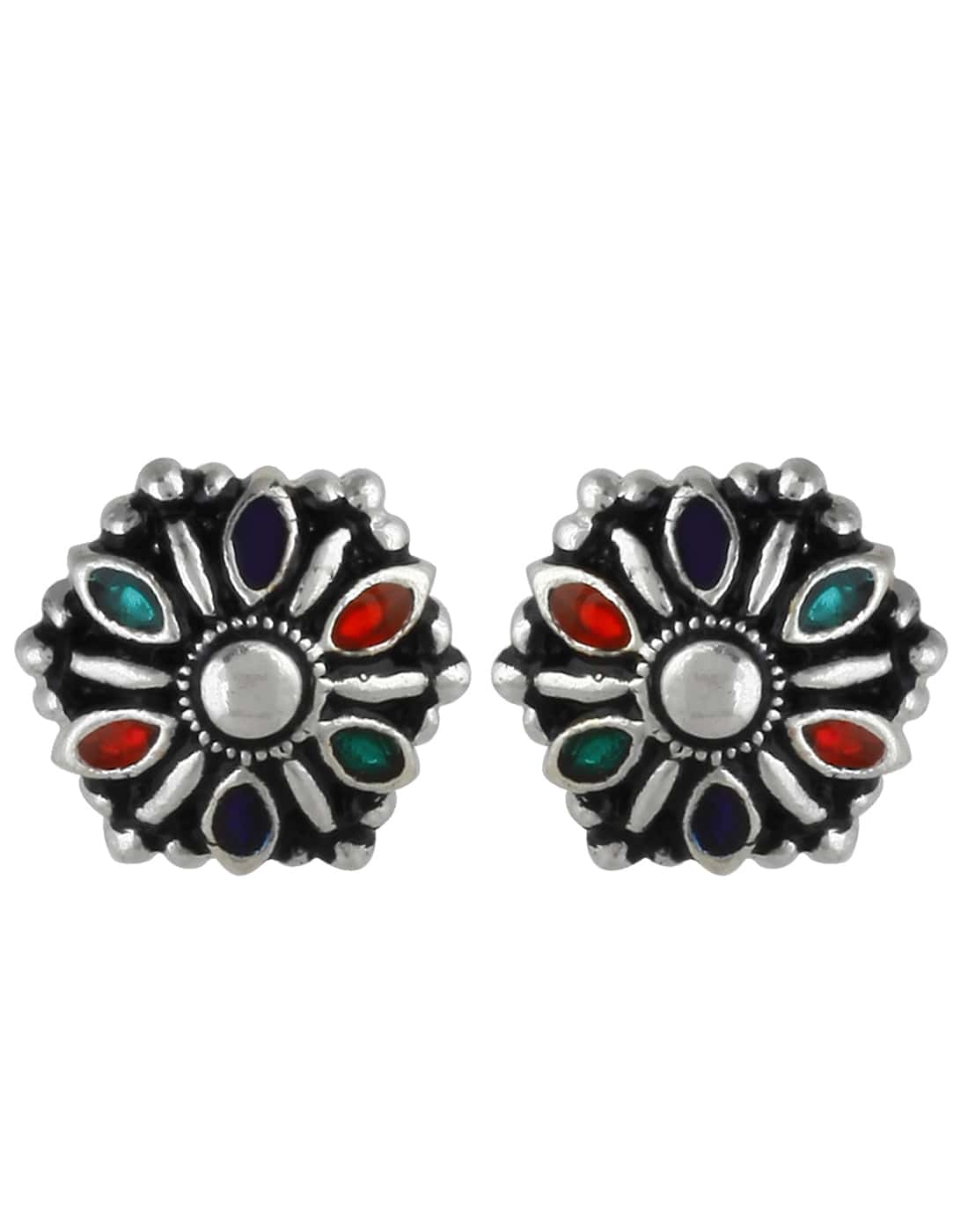 92.5 Silver and Unisexual Meena Work light weighted Studs - Studs