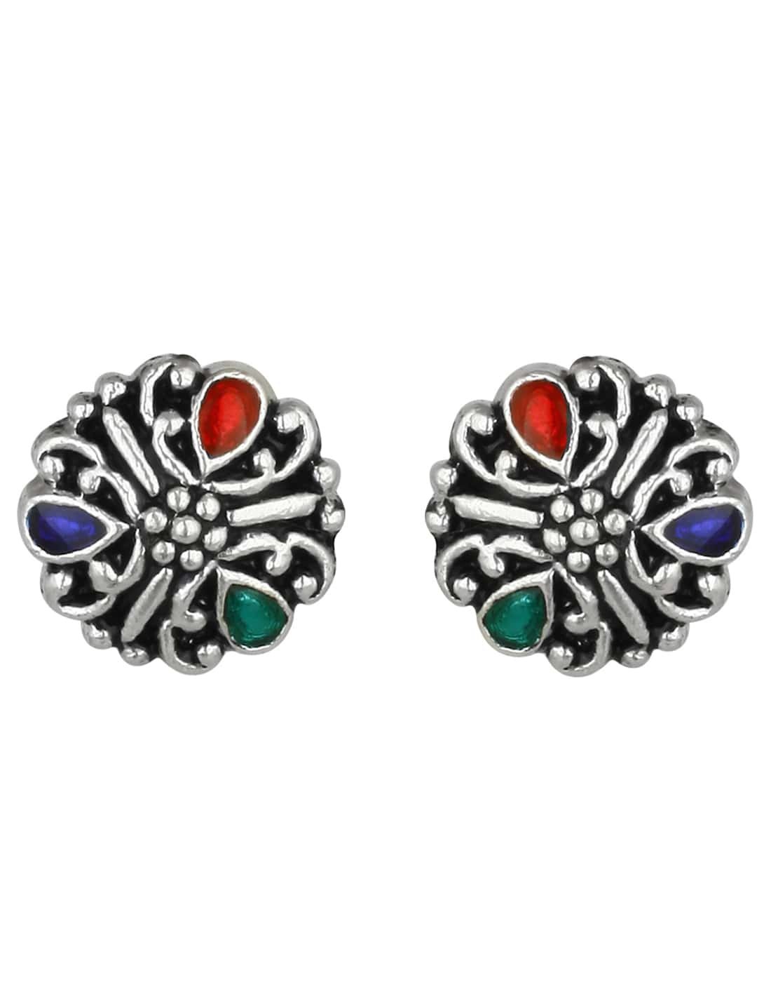 92.5 Silver and Unisexual Meena Work light weighted Studs - Studs