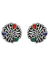 92.5 Silver and Unisexual Meena Work light weighted Studs - Studs