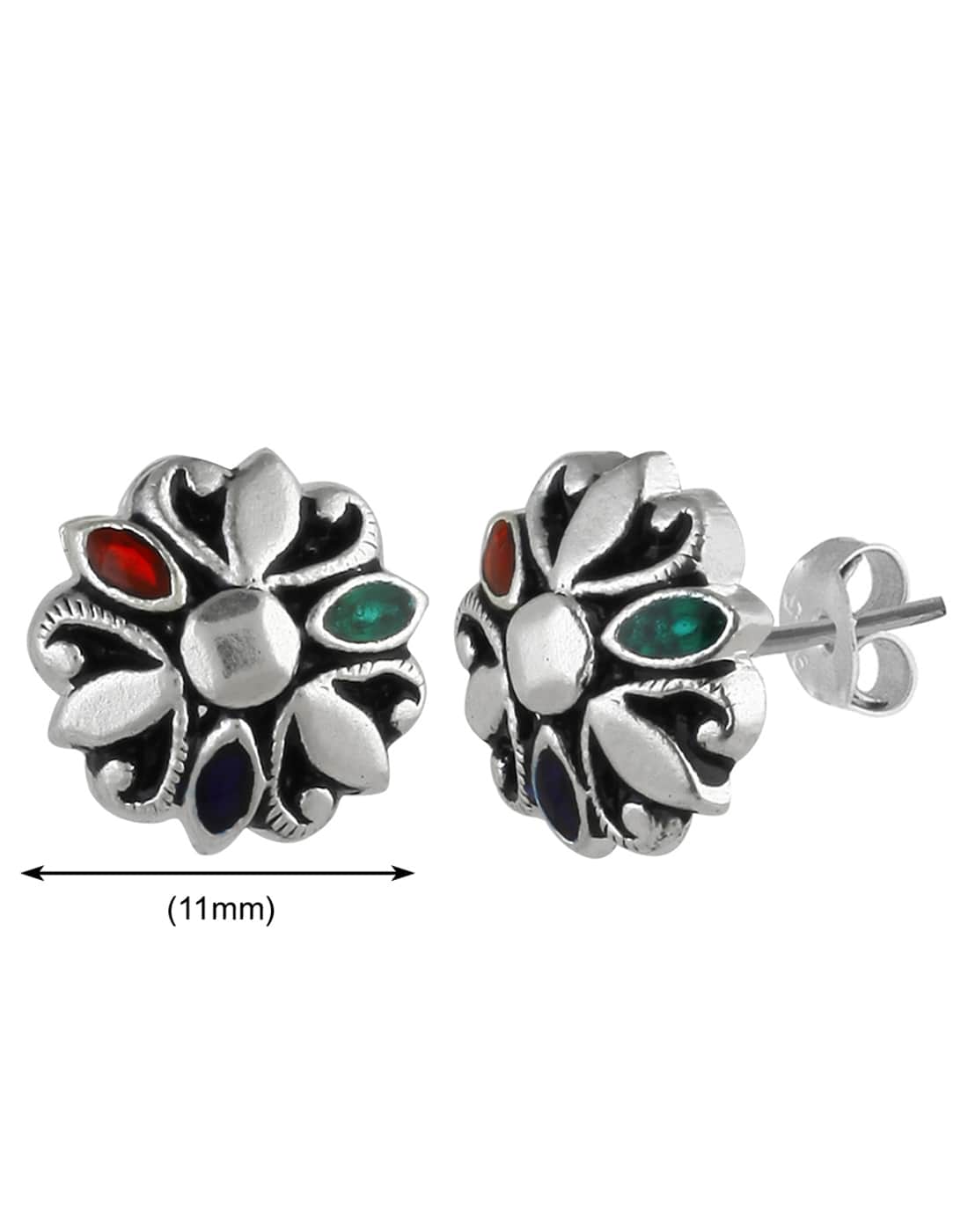 92.5 Silver and Unisexual Meena Work light weighted Studs - Studs
