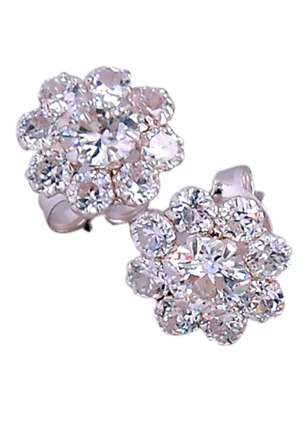 925 Silver pair of White Cubic Zircon (CZ) Flower Stud Earrings - Studs