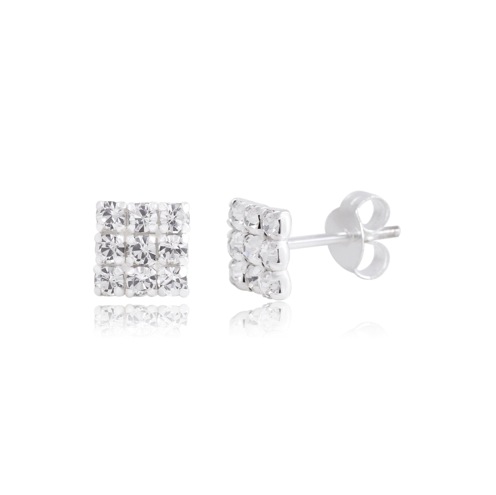 92.5 Silver Small Square Studs Unisex Earrings in Silver and White Cubic Zirconia CZ - Studs