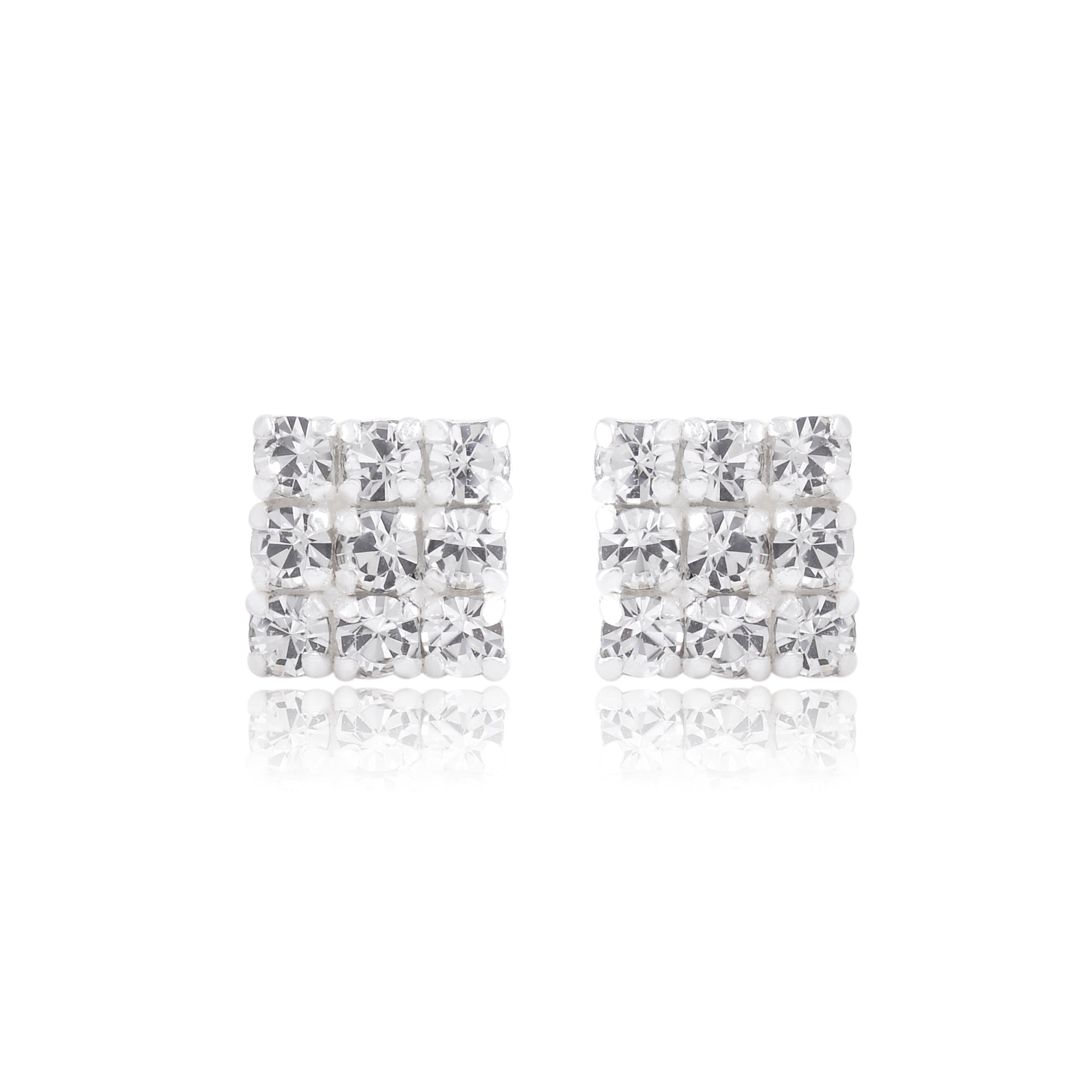 92.5 Silver Small Square Studs Unisex Earrings in Silver and White Cubic Zirconia CZ - Studs