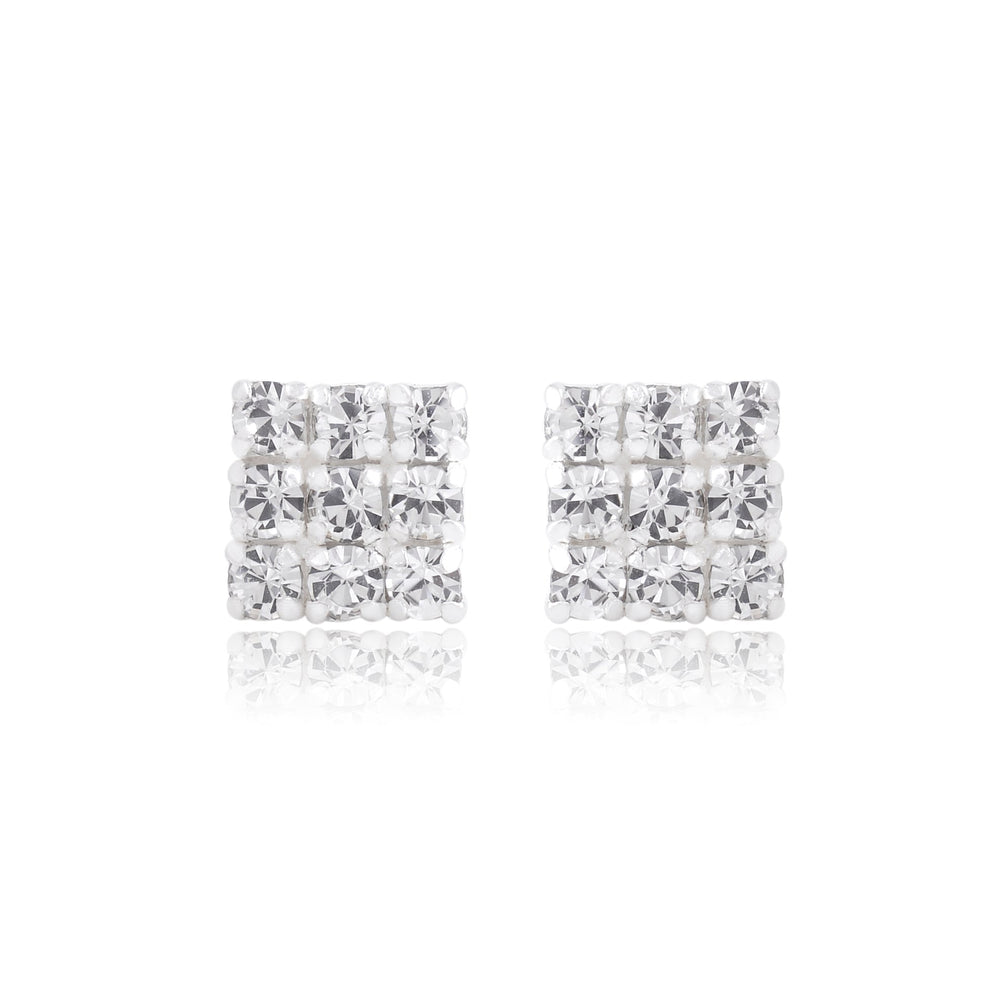92.5 Silver Small Square Studs Unisex Earrings in Silver and White Cubic Zirconia CZ - Studs