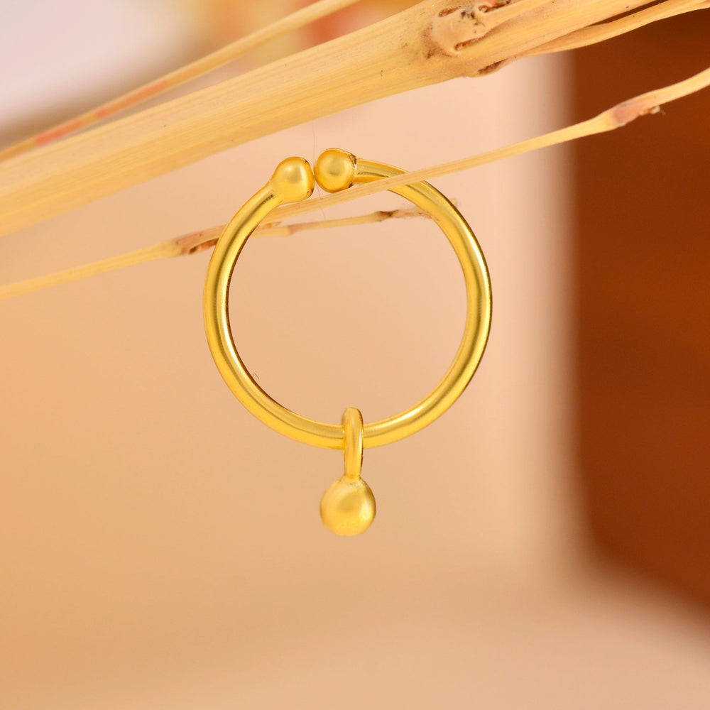 92.5 Sterling Silver Clip On Gold Plated Nose Ring with Hanging Ball - Silver Nose Ring Clip on