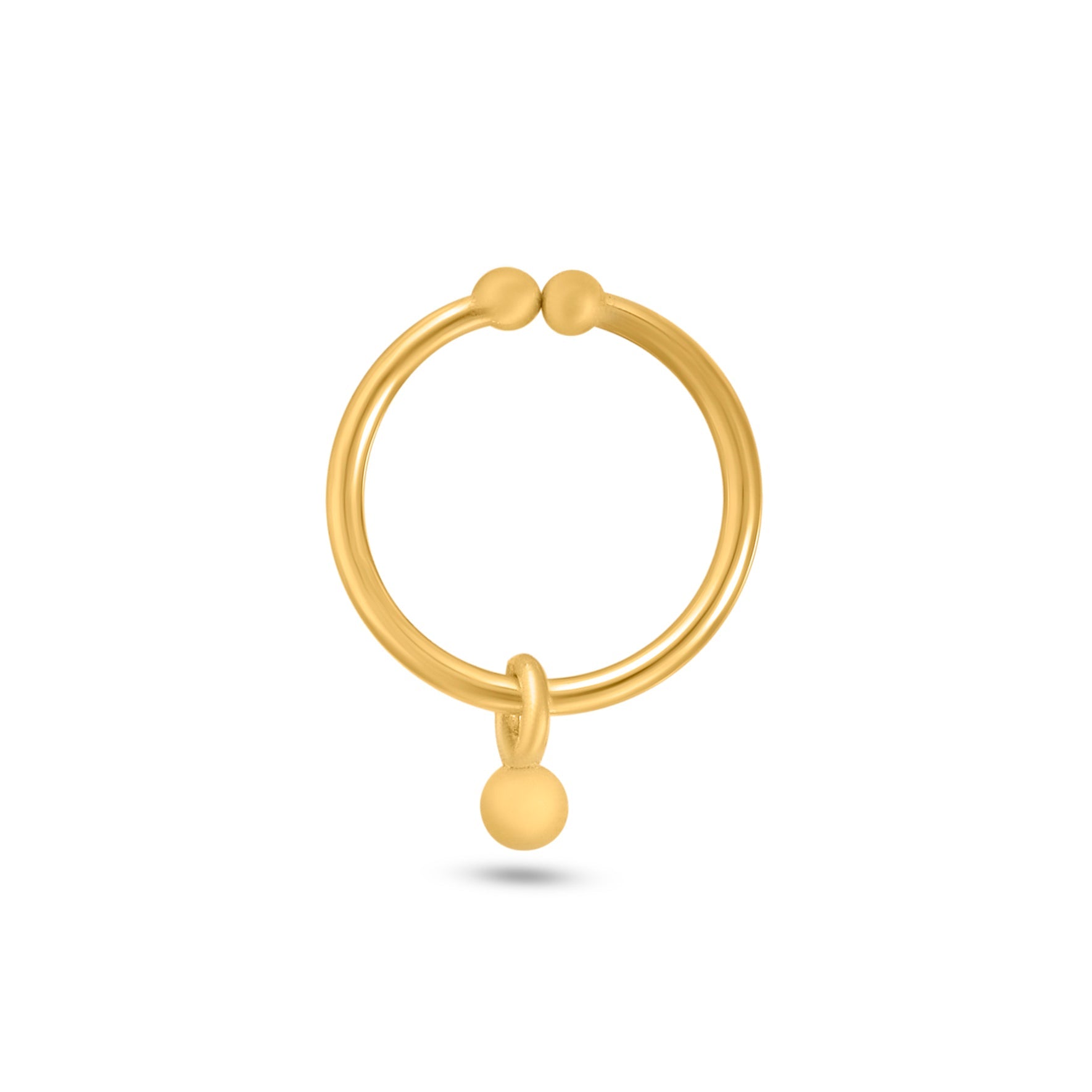 92.5 Sterling Silver Clip On Gold Plated Nose Ring with Hanging Ball - Silver Nose Ring Clip on