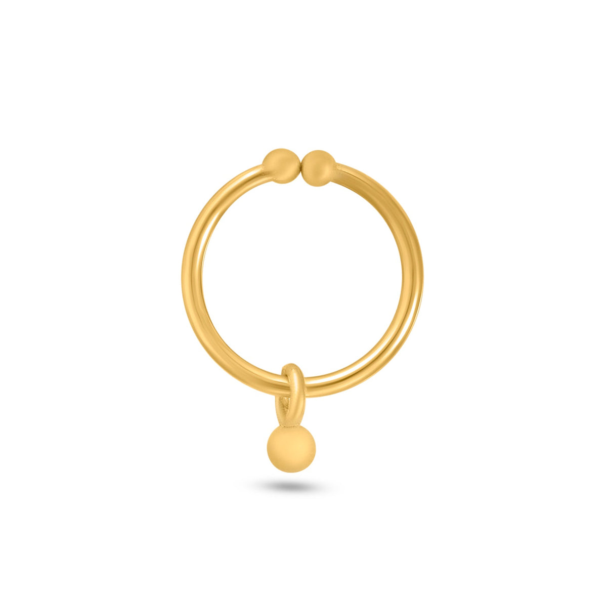 92.5 Sterling Silver Clip On Gold Plated Nose Ring with Hanging Ball - Silver Nose Ring Clip on