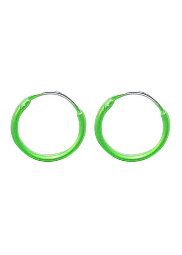 925 Sterling Silver Cute and Little Pair of Green Enamel Hoop Earrings - Hoops