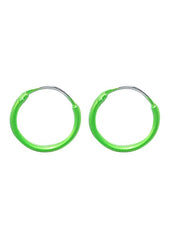 925 Sterling Silver Cute and Little Pair of Green Enamel Hoop Earrings - Hoops
