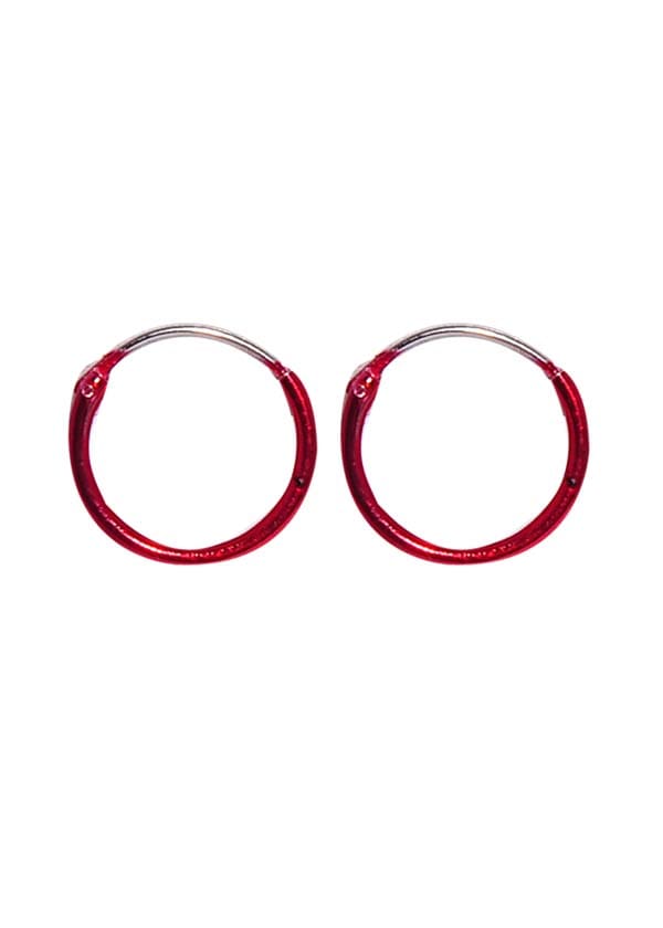 925 Sterling Silver Cute and Little Pair of Red Enamel Hoop Earrings - Hoops